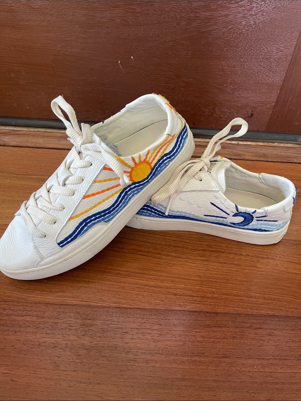 Soludos White Sneakers with Sun & Wave Motif